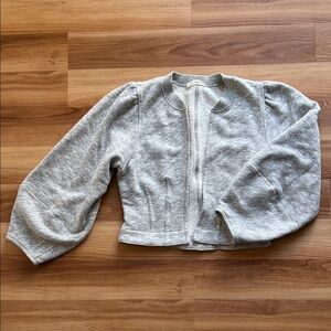 Ulla Johnson Balloon Sleeve Crop Open Cardigan Terry Sweater